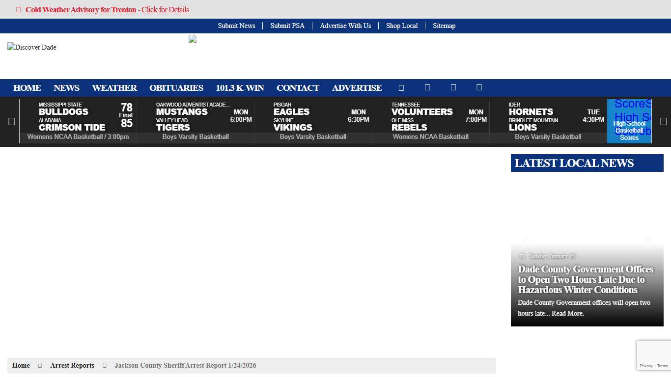 Jackson County Sheriff Arrest Report 1/24/2026 – Discover Dade